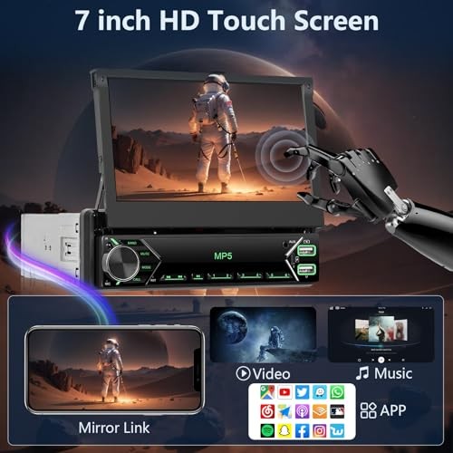 Single Din Car Stereo CARPLAY Android auto, Flip Out Car Carplay Android auto