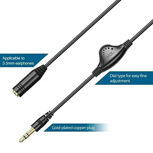 Inline Volume Sound Control Adapter Cable Aux Extension For 3.5MM Headphone