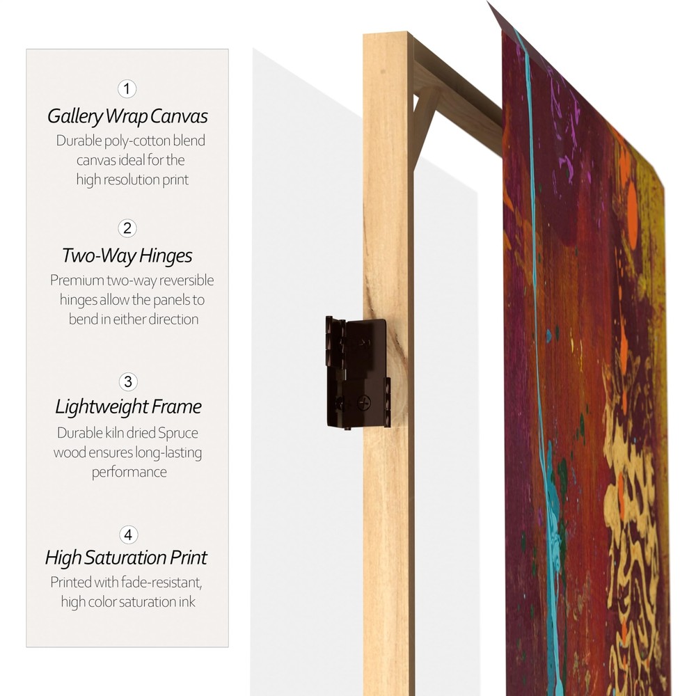 Red Lantern 4 ft. Short Double Sided India Canvas Folding Screen 3 Panel Free...