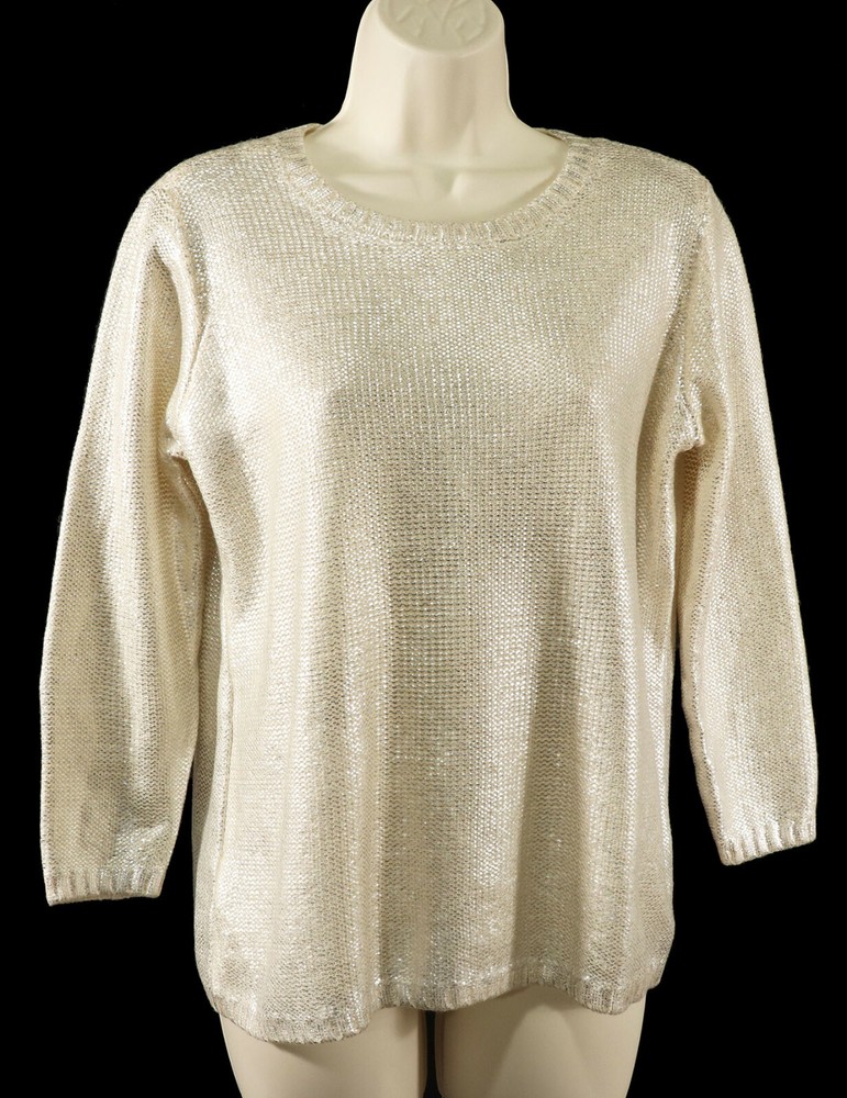 Charming Charlie Womens Rock Chic Sweater M Medium Metallic Silver Pullover NEW