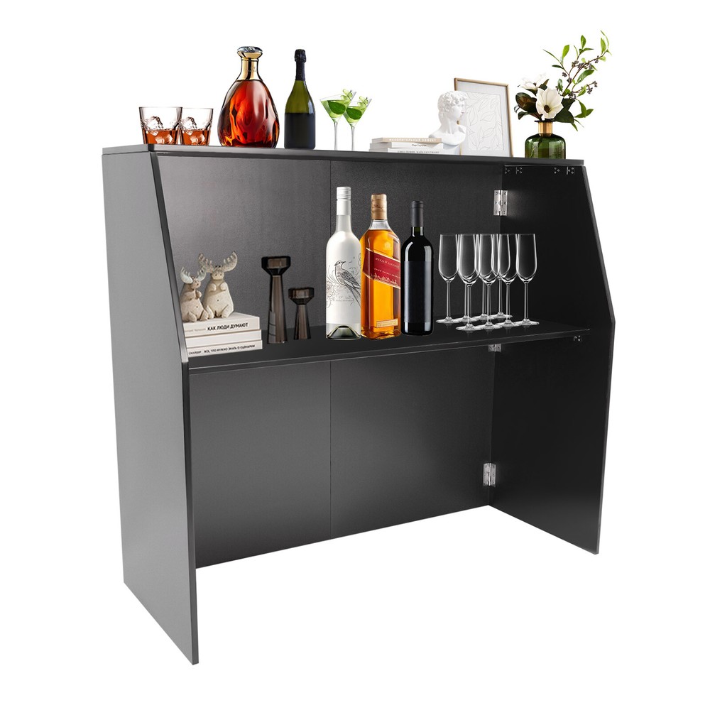 2-Tier Portable Event Bar Rectangular Foldable Bar Portable Bar Cabinet 66-110lb