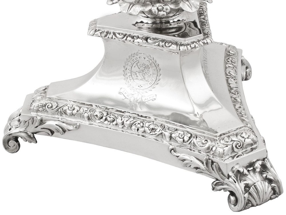 Sterling Silver Three Light Candelabrum Centrepiece - Antique George IV