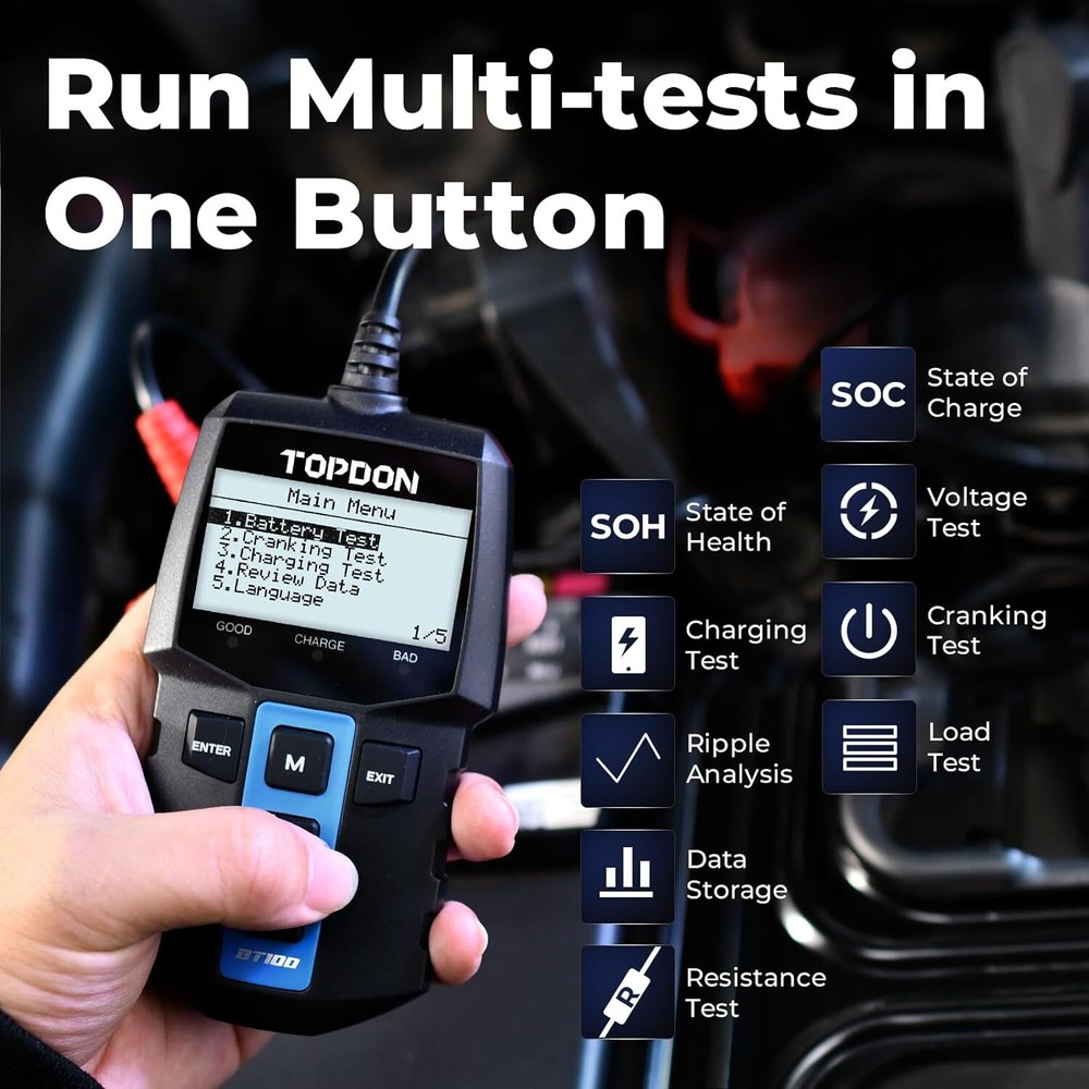 TOPDON BT100 12V Battery Tester & Battery Analyzer & Battery Load Tester