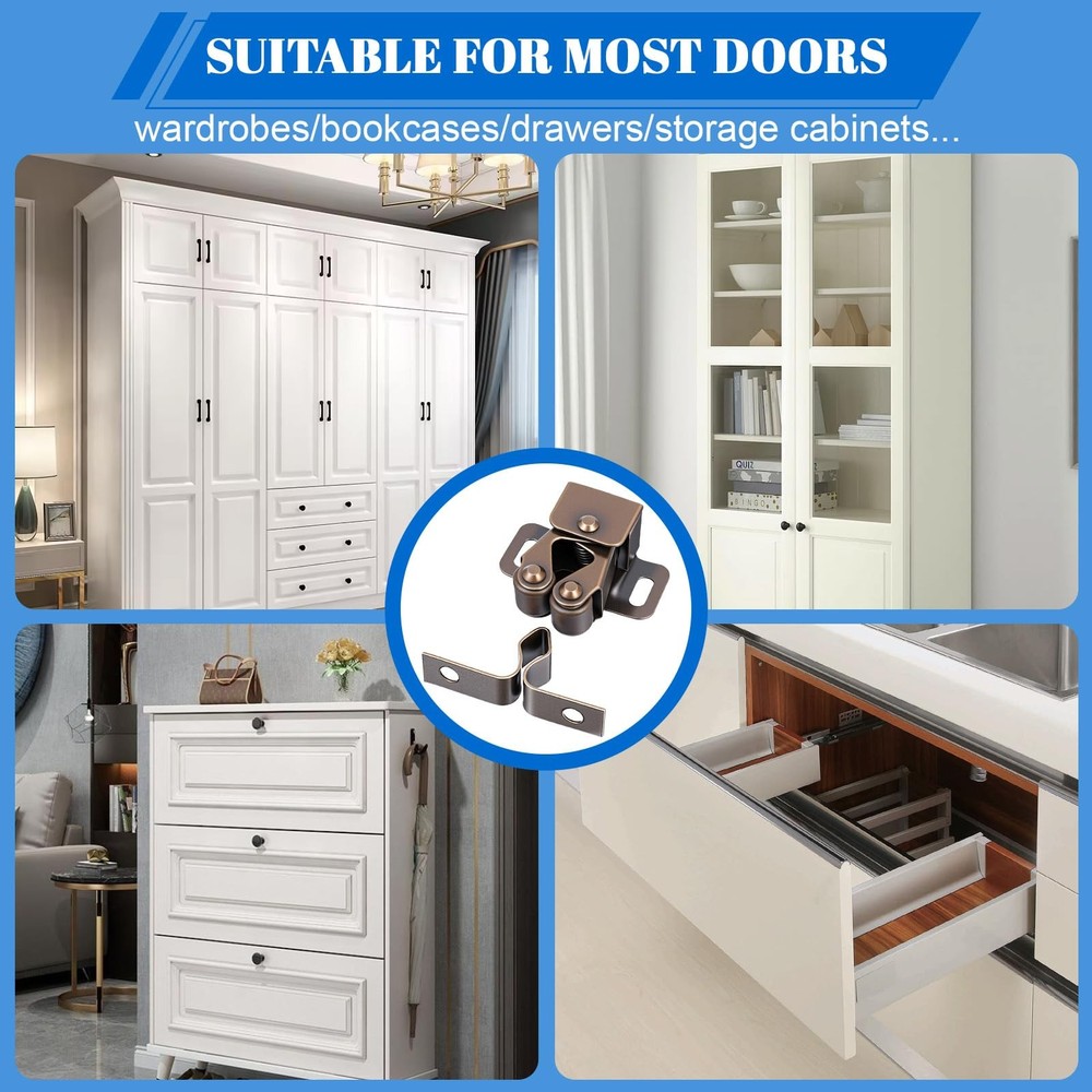 4 Pack Double Roller Catch with Spear Strike Cabinet Closet Doors Roller Catch
