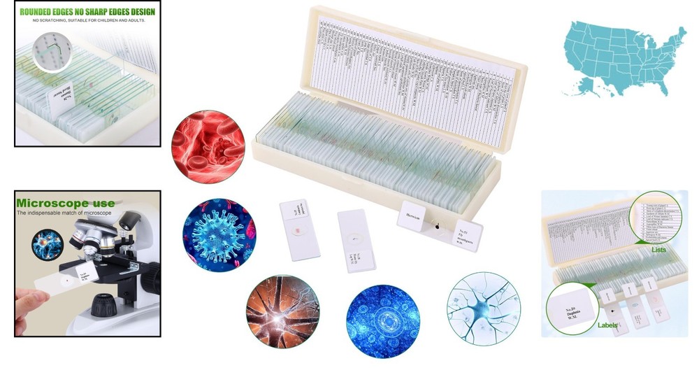 Educational 60-Slide Microscope Set with Diverse Plant & Cell Specimens