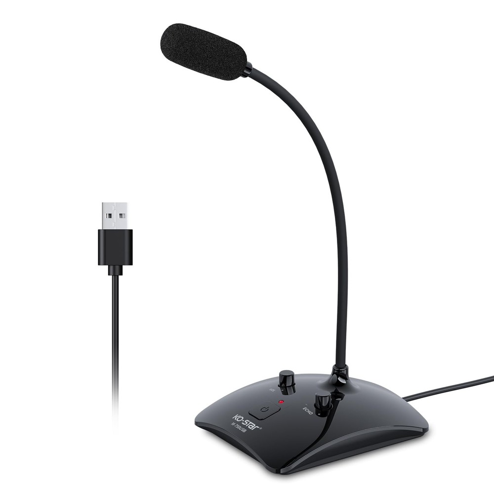 Recording Microphone, Omnidirectional Condenser, Black - Mute Button & LED