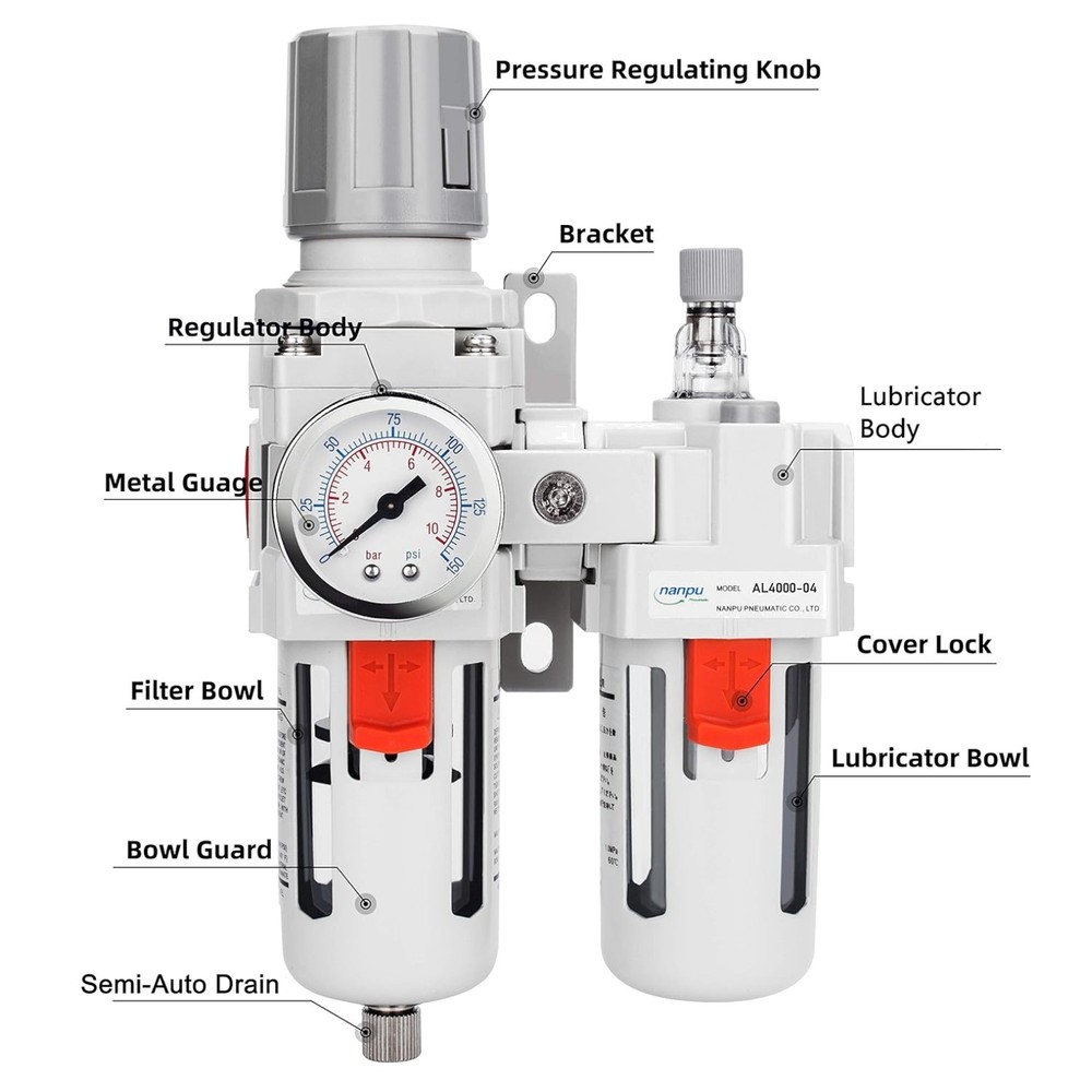 Piggyback Filter Regulator Lubricator - Excellent Filtering