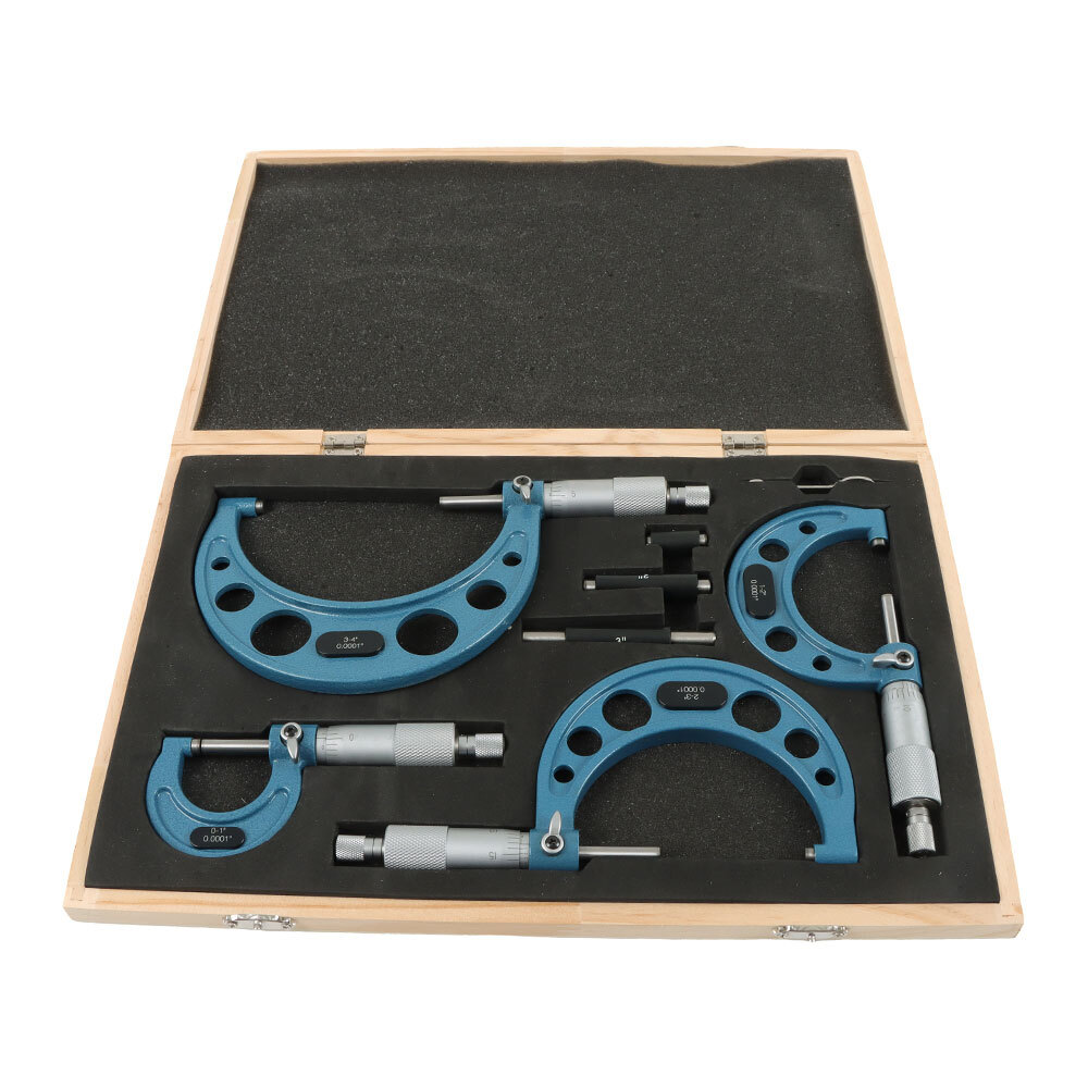 0-4"/0.0001" Premium Outside Micrometer Set Machinist Tool Precision Carbide Tip