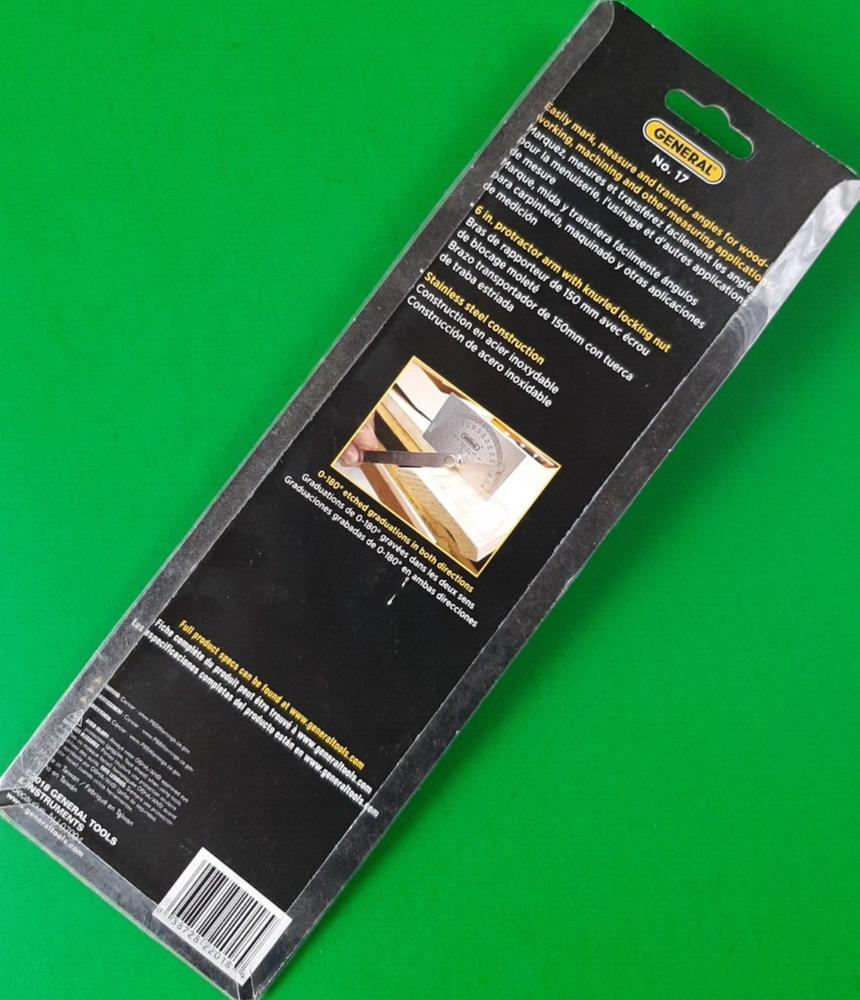 NEW GENERAL TOOLS No. 17 STAINLESS STEEL SQUARE HEAD PROTRACTOR