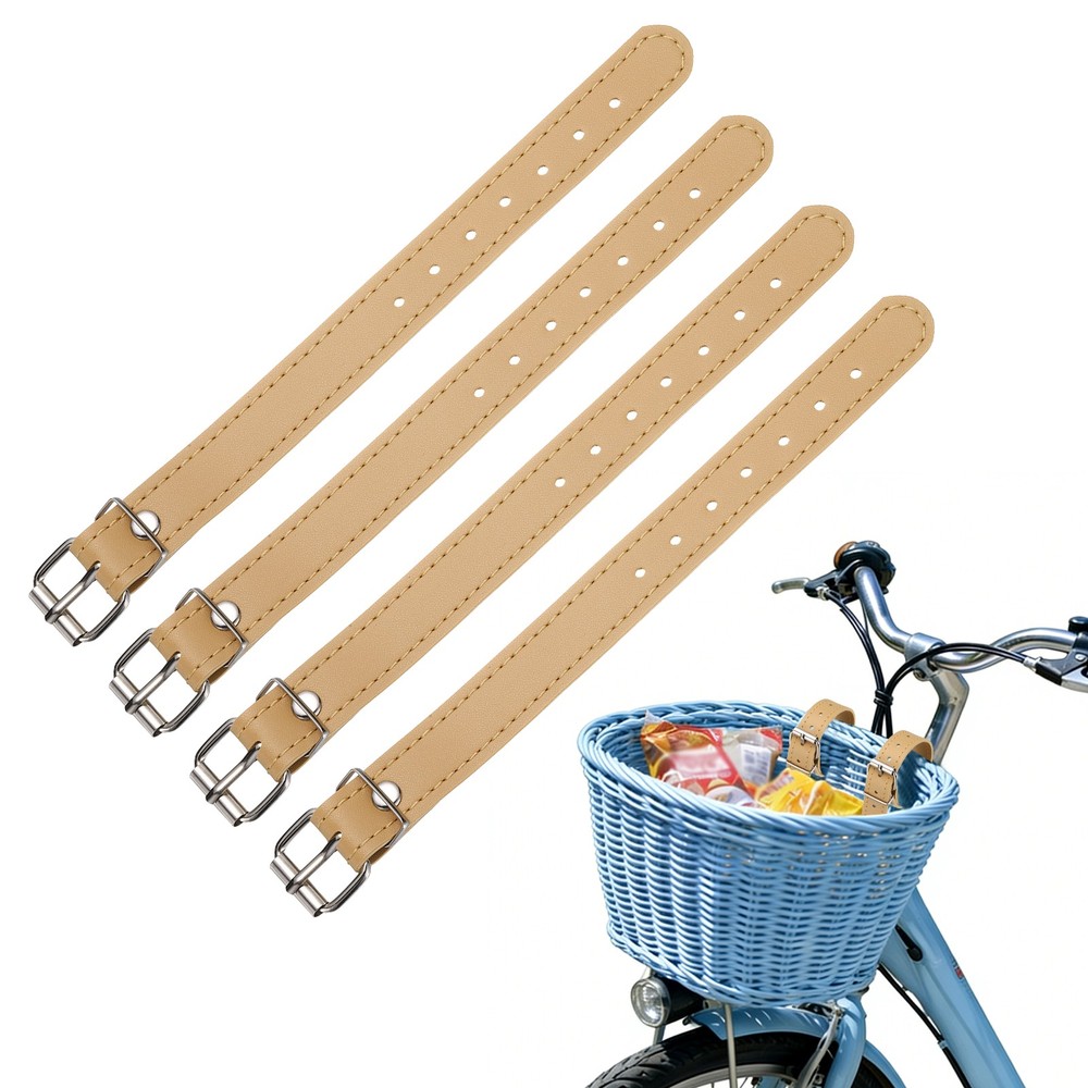4 Pcs Adjustable Leather Bicycle Basket Strap, Light Brown