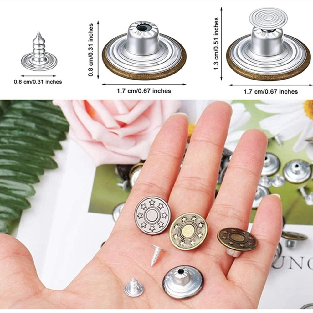 40pcs 4-Style Assorted Iron Jeans Button Tack Buttons Kit For Sewing Pants