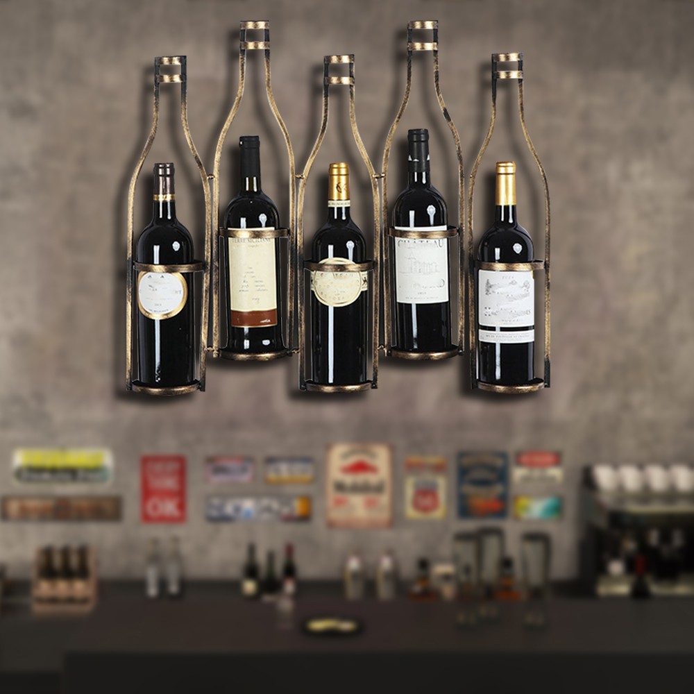 5-Bottles Wall Mounted Wine Rack Bottle Holder Kitchen Bar Wine Storage Display