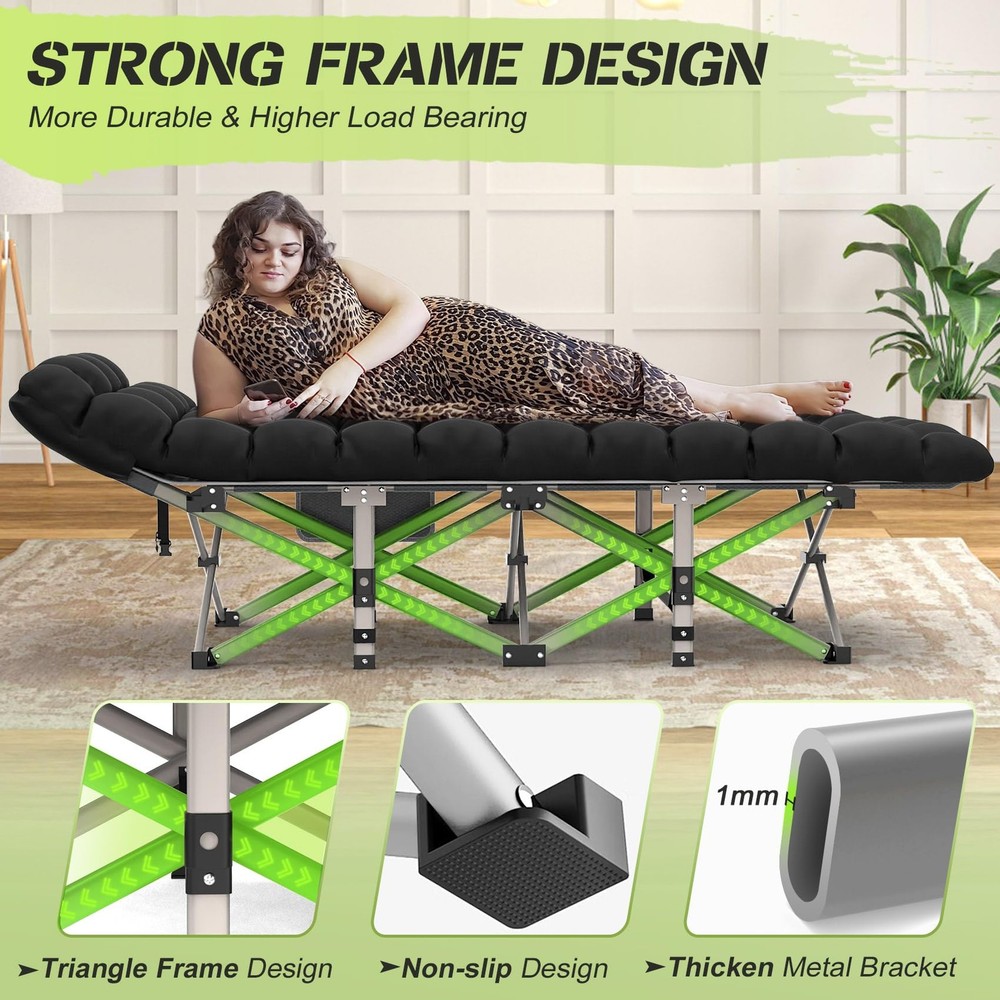 Camping Cot, Folding Camping Cot Bed for Adults Sleeping 1200D Double Layer Oxfo