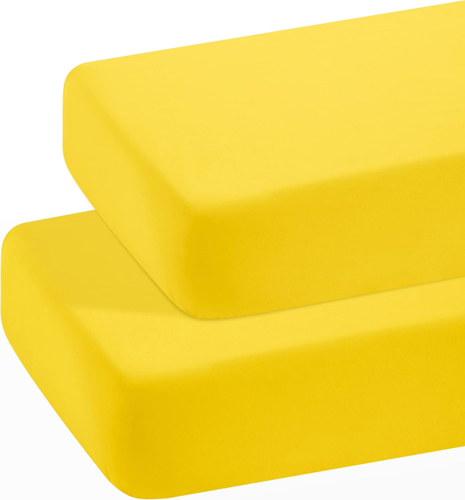2 PCS Microfiber Toddler Fitted Crib Sheets Soft Standard Yellow 28X52 Inch