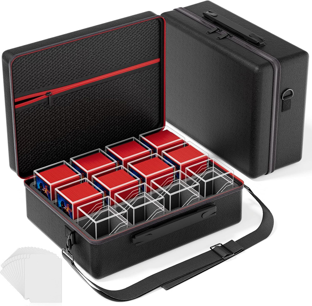 Card Deck Box with Portable Case, 12 Pack Clear Commander Deck Box with 12 Divid