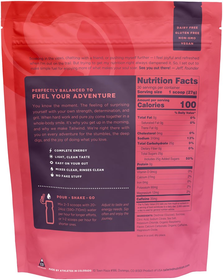 Tailwind Endurance Fuel Raspberry - Caffeinated - 30 Serving Bag