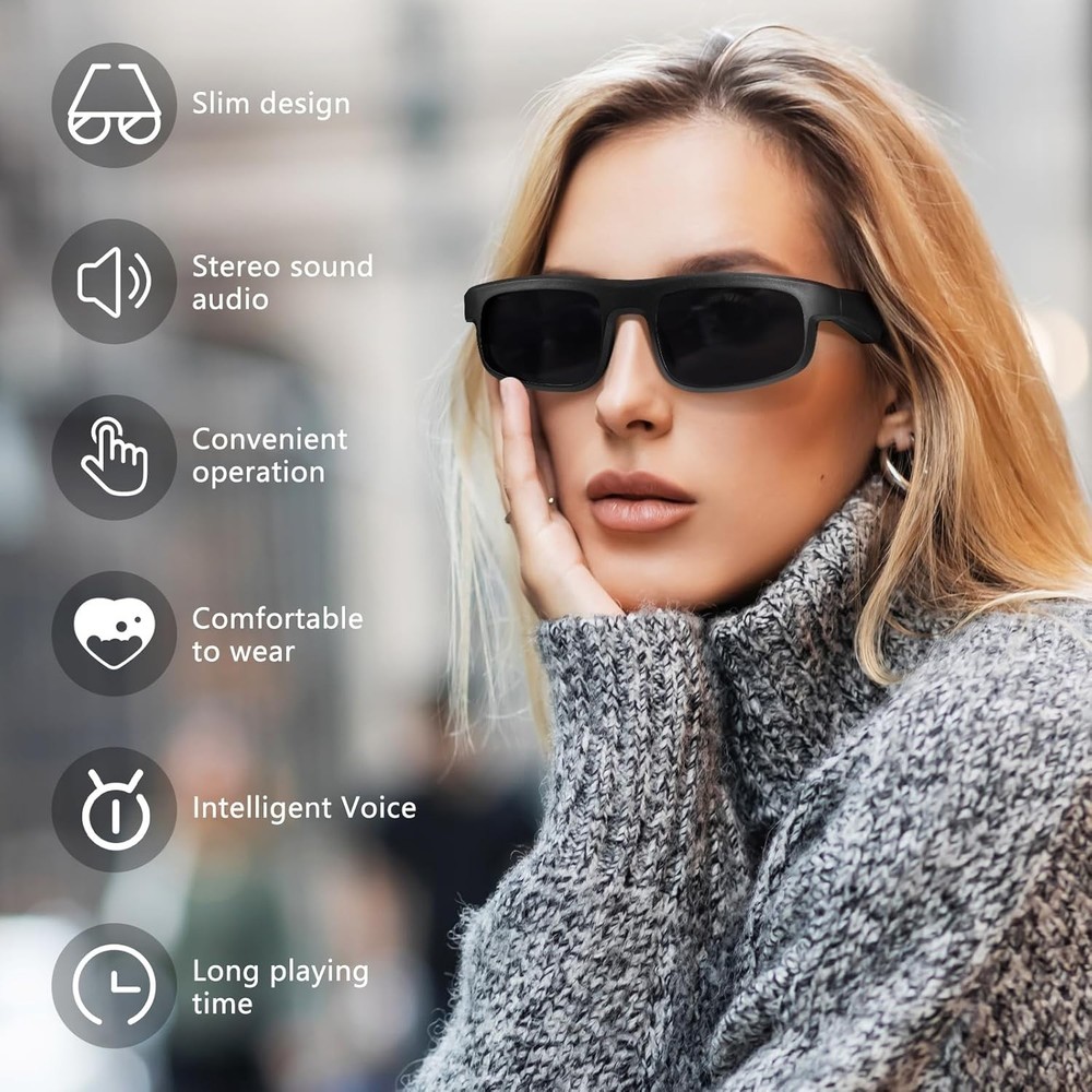 Smart Glasses, Polarized Bluetooth Sunglasses with Speaker, Voice Assistant