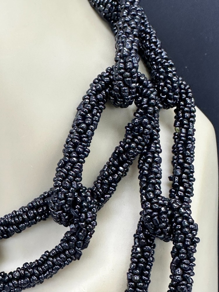 ESTATE HUGE STATEMENT BLACK SEED BEAD SEEDBEAD CHAIN NECKLACE 40"