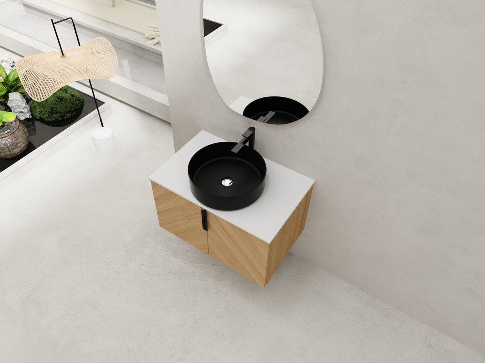 30" Floating Bathroom Vanity Cabinet W/ Ceramic Sink Combo Artificial Stone Slab