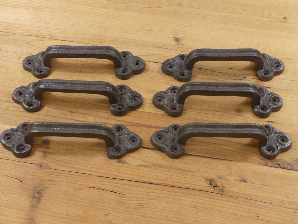 6 Large Cast Iron Door Pull Handles Gate Shed Barn Drawer Rustic Hardware