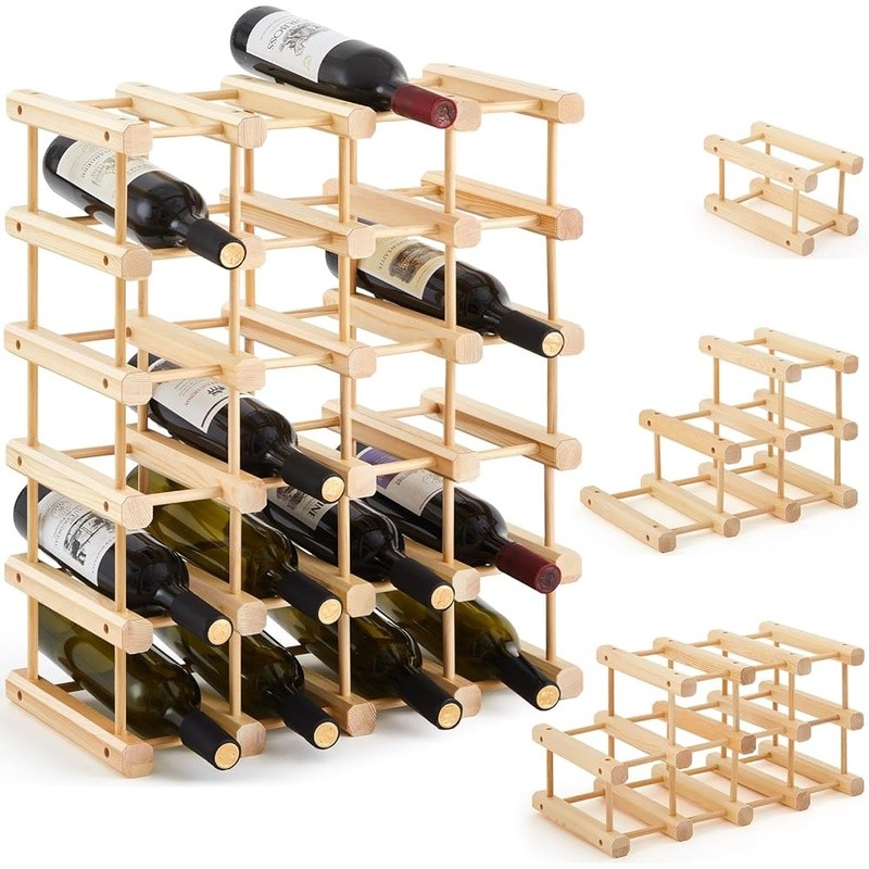 Wooden Wine Rack Space Saving Stackable Holder 12 Bottles Easy Install New