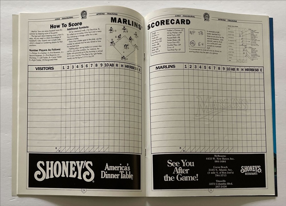 1993 FLORIDA MARLINS INAUGURAL YEAR SPRING TRAINING PROGRAM & SCORECARD