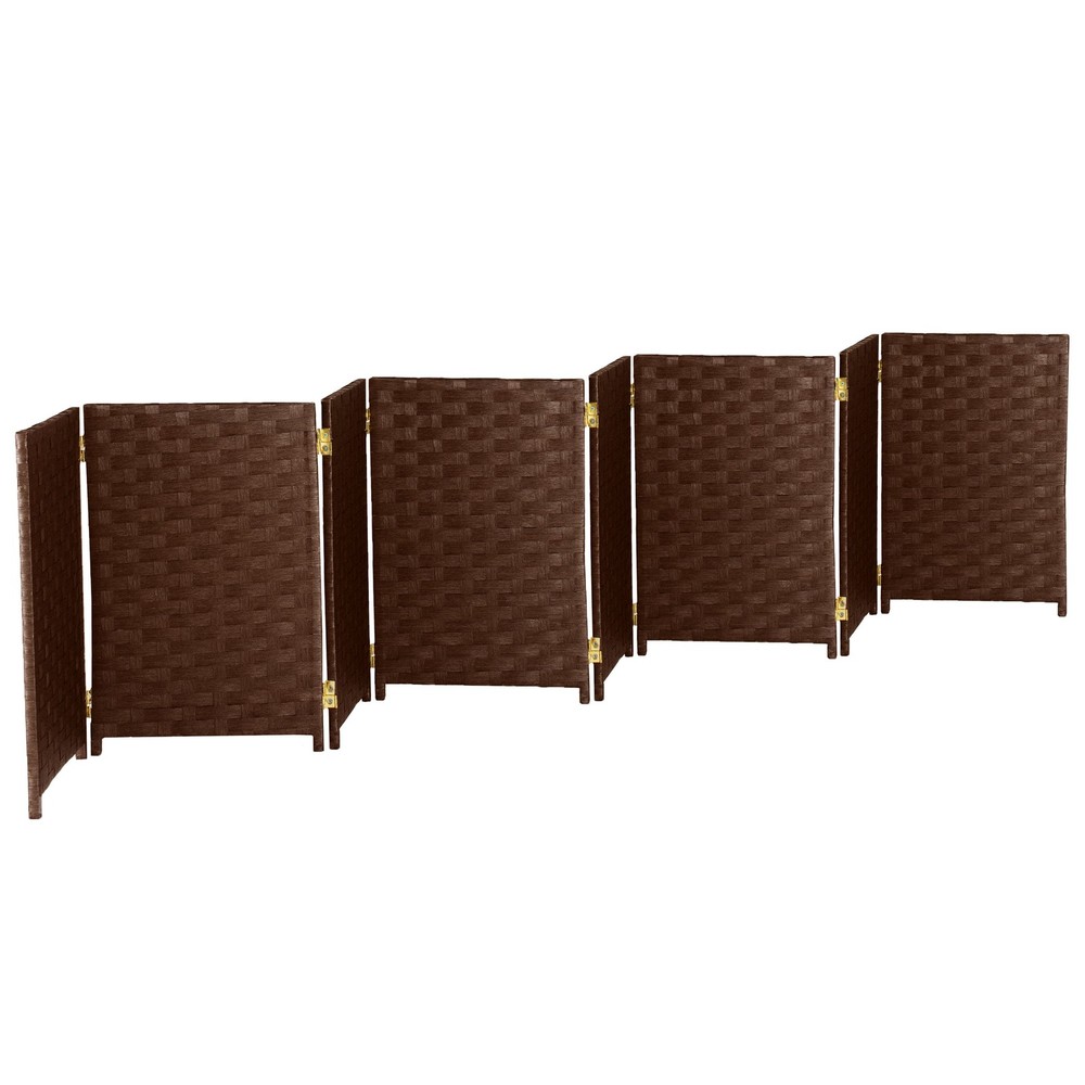 2 ft. Short Woven Fiber Folding Screen - 8 Panel - Dark Mocha