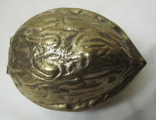 New Interpur Vintage Walnut Shaped Solid Brass Nut Cracker Hinged Large 5”
