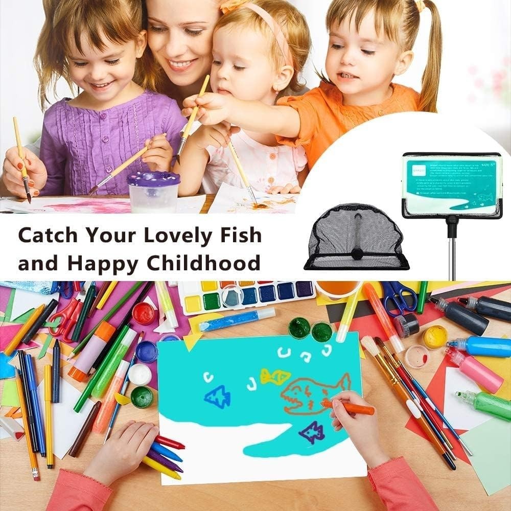 Extendable Aquarium Fish Net - 4" Fine Mesh with 9-24" Stainless Handle