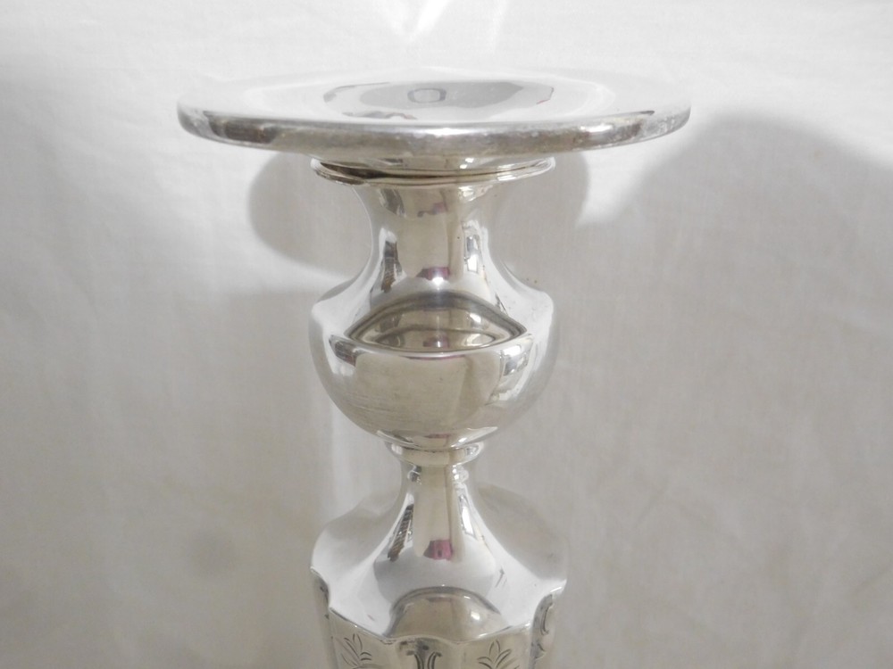 IMPRESSIVE PAIR STERLING SILVER CANDLESTICKS 15" ENGRAVED & FLUTED NO MONOGRAM