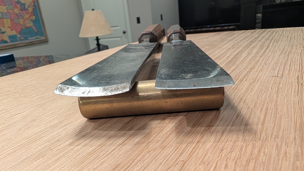 2 Enormous Thomas Ibbotson Incannel Carving Gouges, 1 1/4" And 1 1/2"