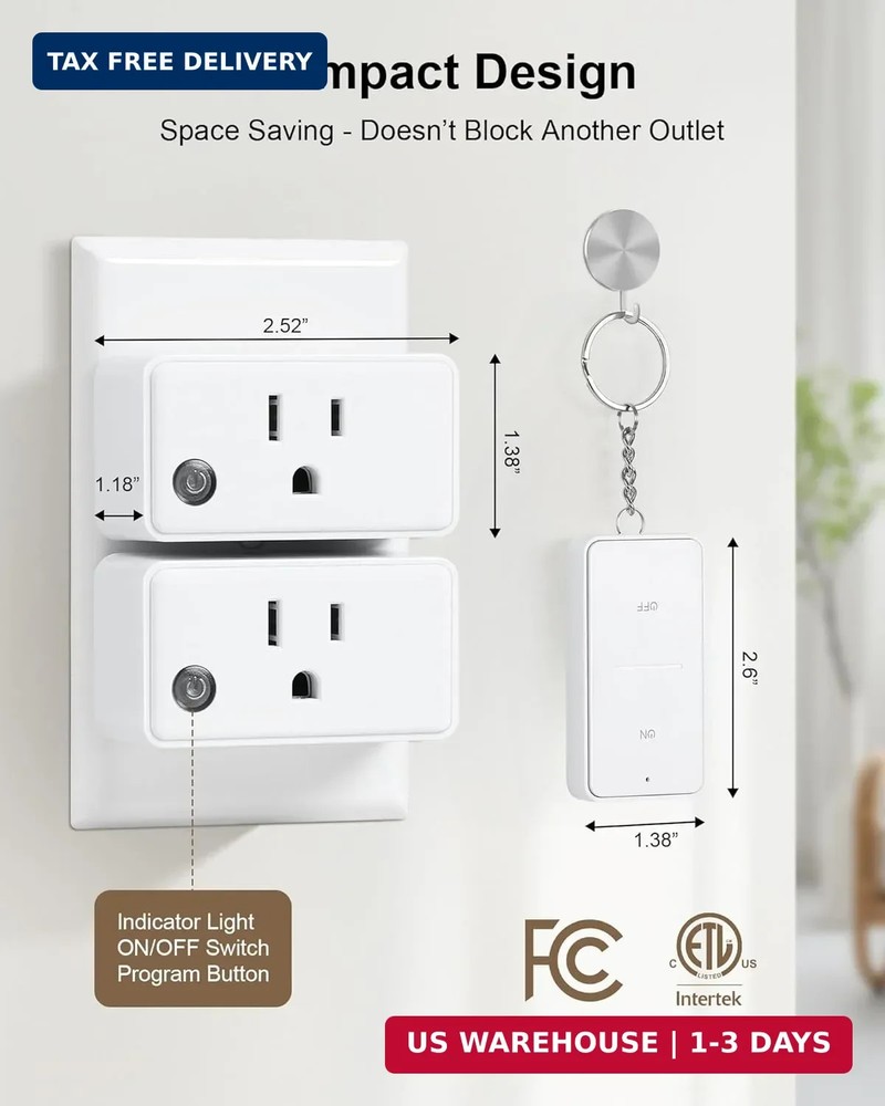 Remote Control Outlet, 200FT Long Range Wireless Light Switch, Mini Electrical O
