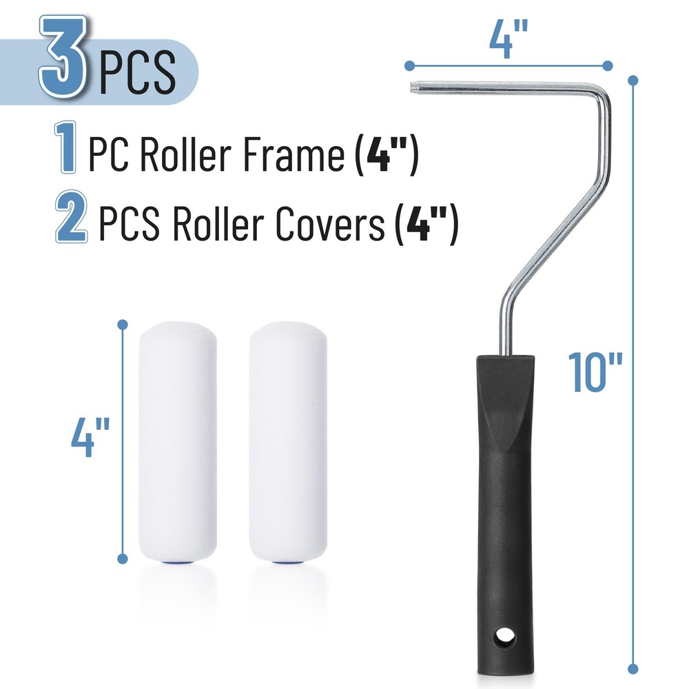 Bates Paint Roller 4 Inch Paint Roller Frame with 2 Foam Covers