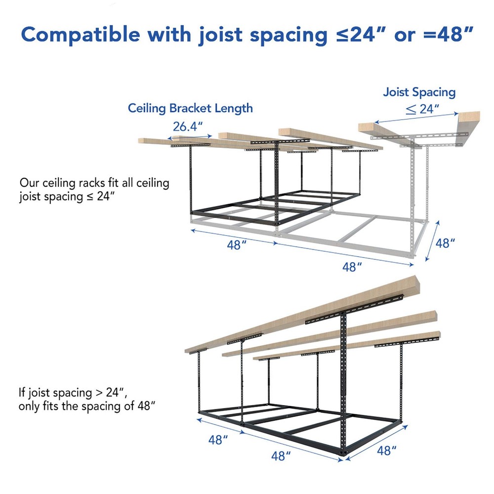 FLEXIMOUNTS 4x8 Overhead Garage Storage Rack without Decking, ft, Black