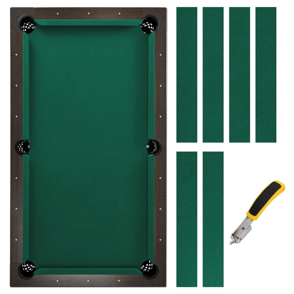 Billiard Pool Table Felt Cloth Replacement Kit with 6 Strips & Staple Remover