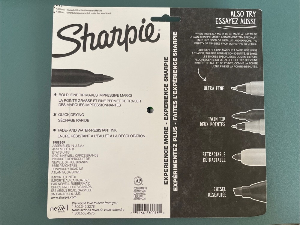 SHARPIE Permanent Markers, Fine Point, Assorted Colors, 12 Count NEW