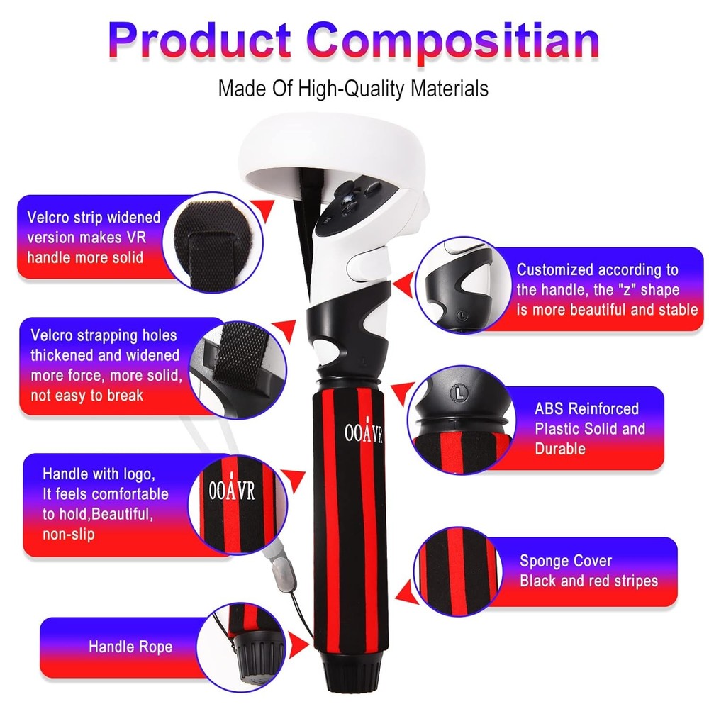 VR Long Arms Sticks Handle Attachment Extension for Meta Quest 2 Adjustable Grip
