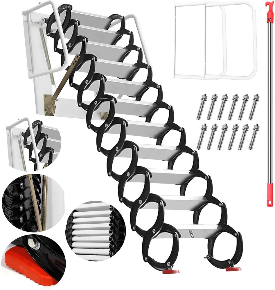 1102 lbs Attic Ladder Wall Mounted Attic Stairs w/Pull Down System,Home Storage