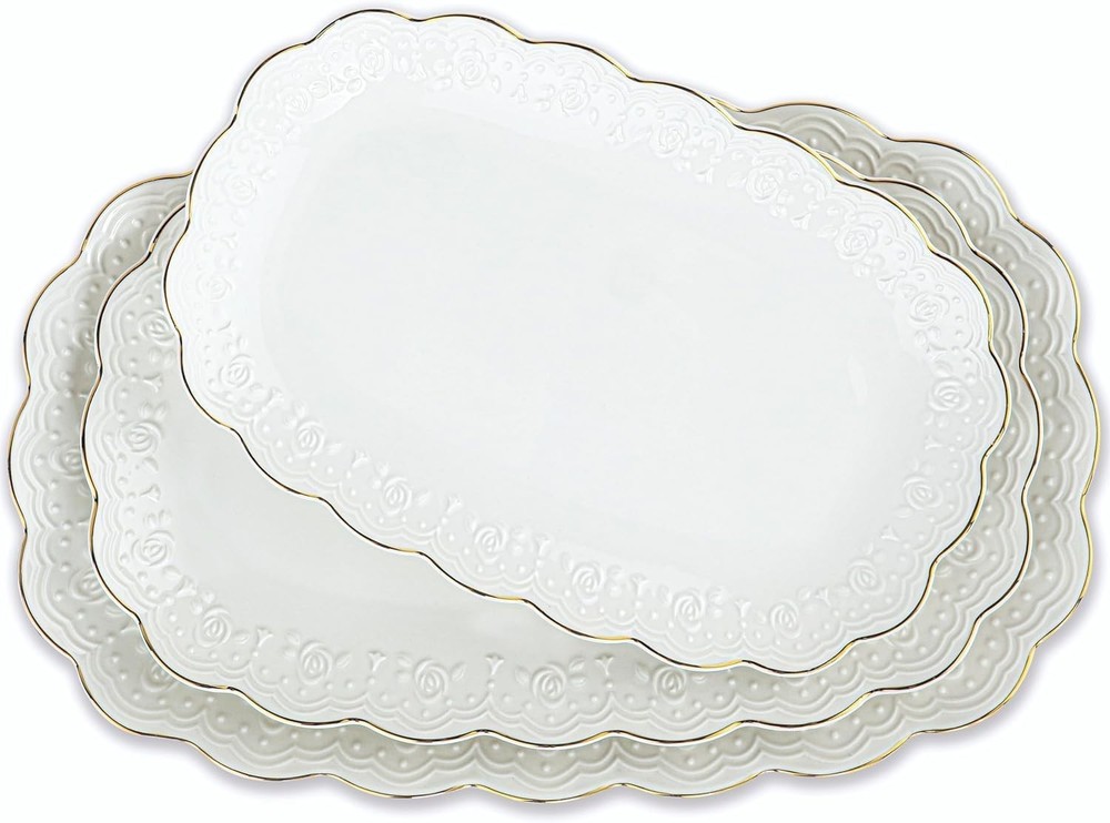 Ceramic Serving Platter Set | 14”/12”/10” Oval Serving Trays for Entertaining...