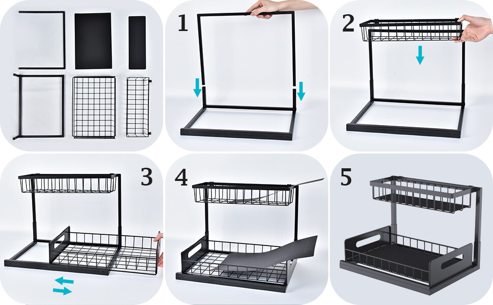 2 Tier Under Sink Pull-out Drawer Storage Shelf Organizer kitchen bathroom Cabin