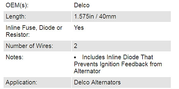 Blocking Diode For Generator To Alternator Conversion Chevrolet GM Corvette
