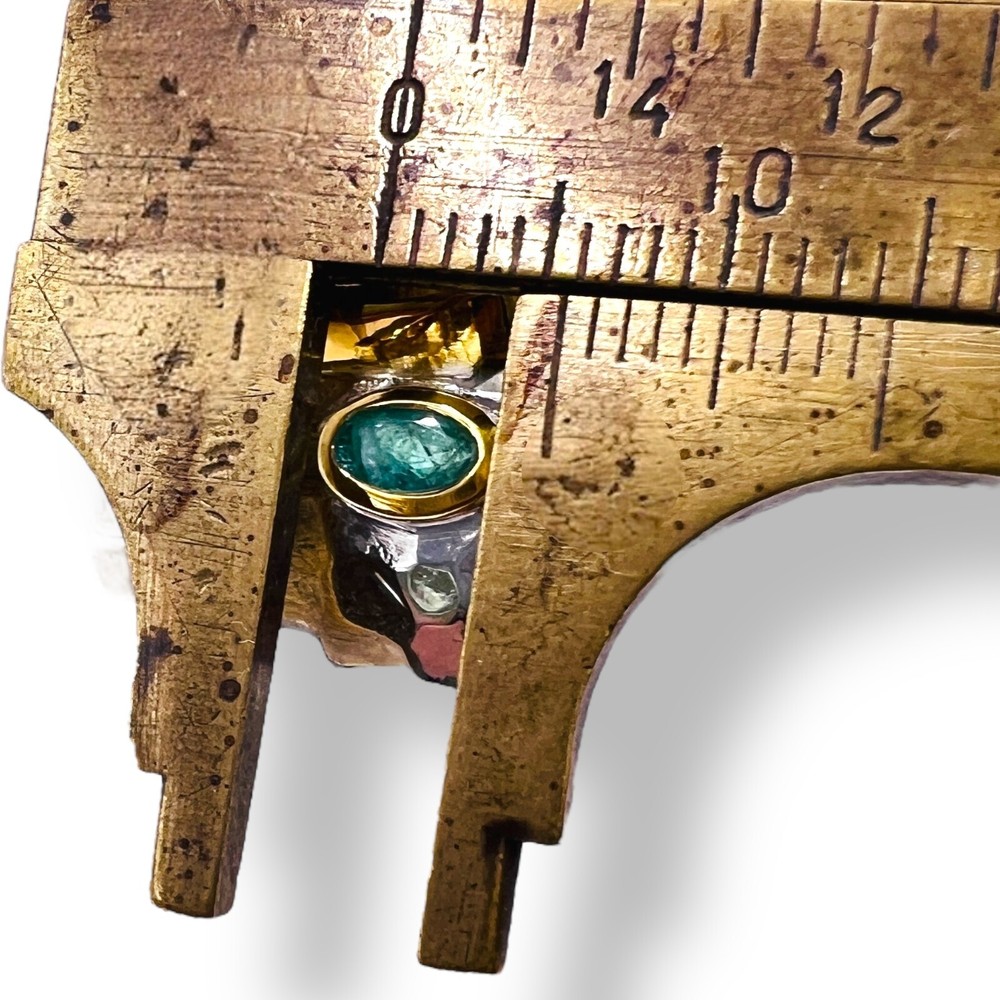 Two Tone Sterling Silver Blue Turquoise Emerald Ruby Ring Handmade -6500