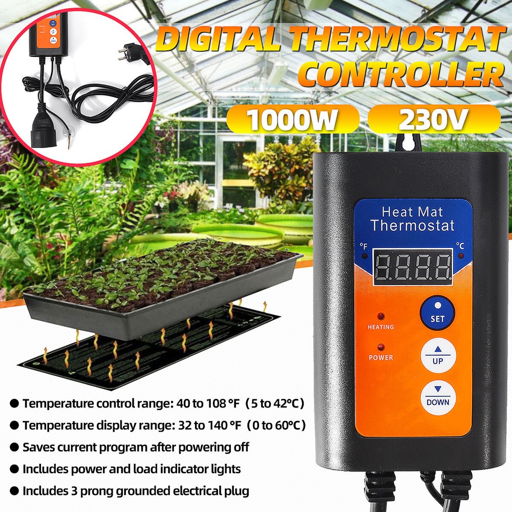 Digital Heat Mat Thermostat Temperature Controller 40–108 ℉ for Seed Germination