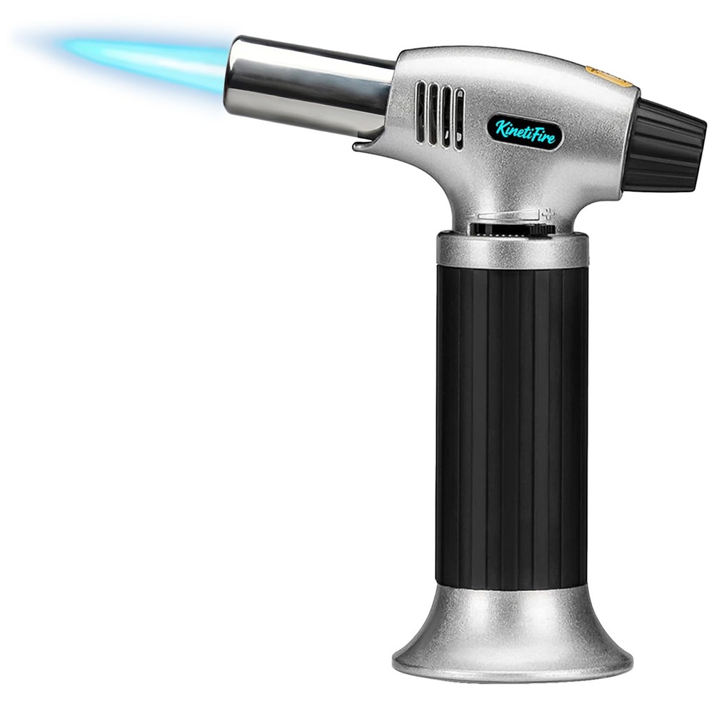 KinetiFire Butane Torch Lighter, Refillable Silver