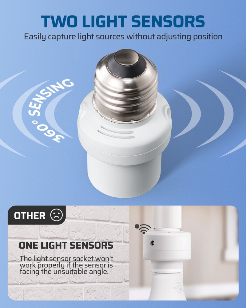 DEWENWILS Light Sensor Socket, E26/E27 Socket Adapter, Automatic Dusk to Dawn