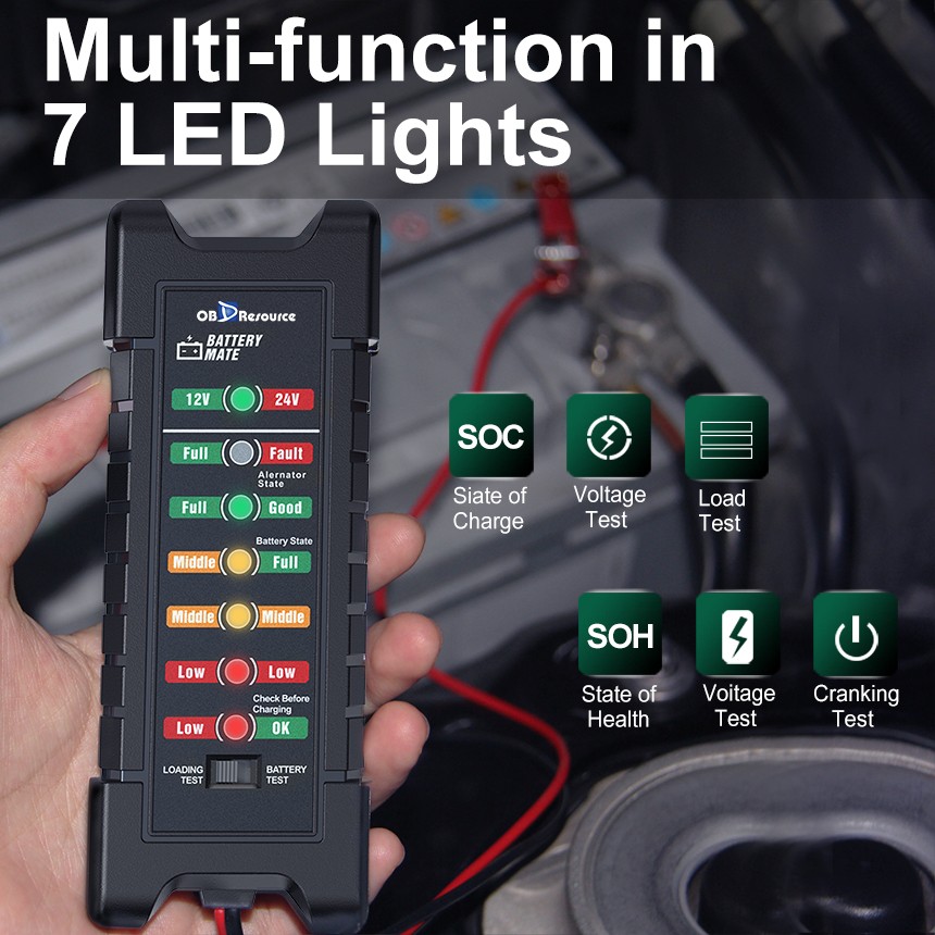 12/24V Car Battery Load Tester Alternator analyzer Diagnostic tool LED Indicator