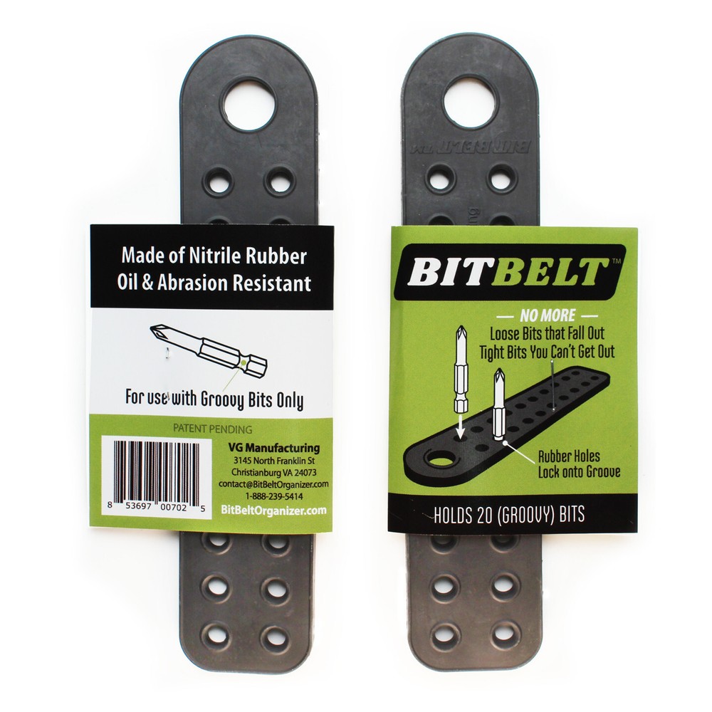 Bit Belt - Hex Bit Organizer - Holds 20 Bits - Flexible Rubber Design - 2 Pack