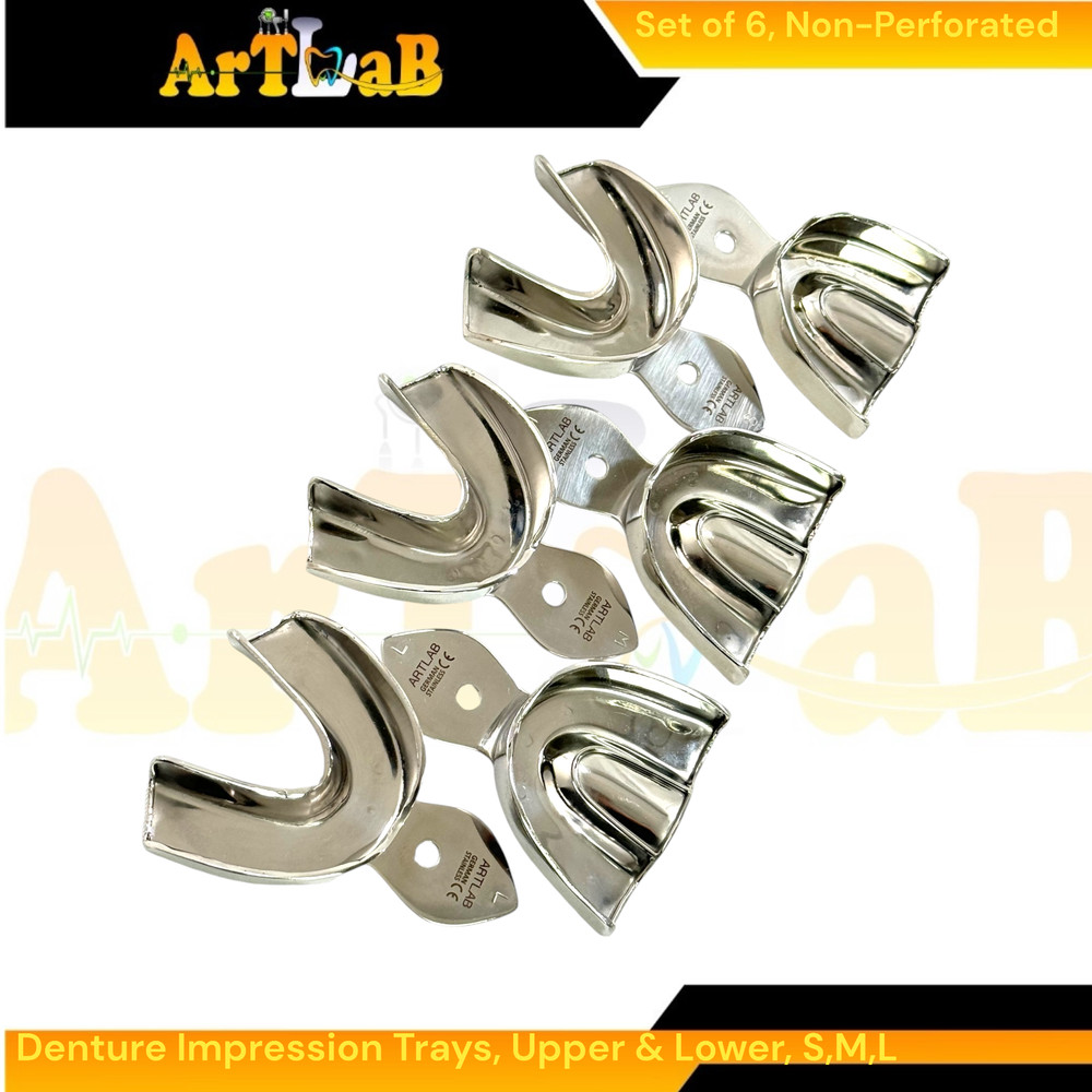 Set of 6 Denture Impression Trays, Upper & Lower, Small, Medium, Large, Plain