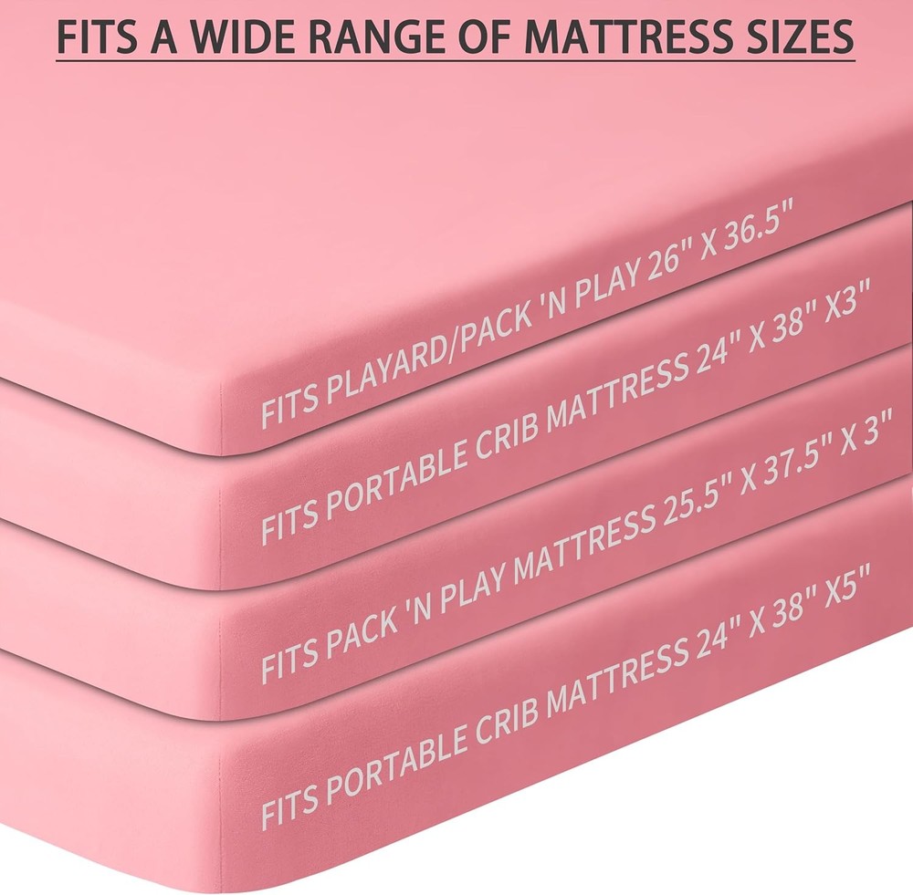 Pack and Play Sheets Fitted, 2 N Sheets, Love & Pink