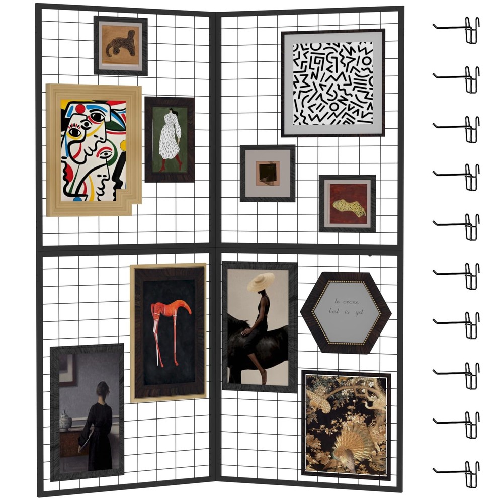 2 PCS Foldable Grid Wall Panel Heavy Duty Gridwall Display Rack Detachable